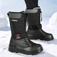 Men's Waterproof Hiking Winter Boots With Warm Lining, Fleece Lining, Lightweight Outdoor High-Top Boots - Black - View 5