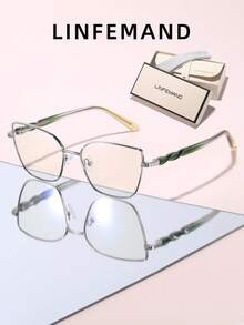 LINFEMAND 1 Pair Metal Square Frame Non-Prescription Glasses, Lightweight Metal Copper Frame With Premium Texture, Unique Twisted Temple Design, Comfortable And Lightweight Wear, Suitable For Men And Women In Multiple Occasions, Comes With Brand Full Set Exquisite Gift Box - Clear - View 9