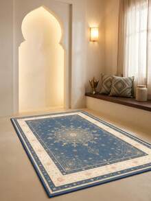1PC Star Floral Pattern Faux Cashmere Machine Washable Area Rug, French Classical European Palace Luxury Vintage Rectangular Soft Carpet, Living Room Bedroom Home Decor, All Season Use, Aesthetic Home Decoration - Multicolor - View 4