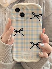 1pc White Dopamine Wave Ruffle Soft TPU Texture Phone Case Compatible With Apple 18 Pro Max/17 Pro Max 17 Air 17 Pro 17 16 Pro Max 16 Plus 16 Pro 16 15 Pro Max 15 Plus 15 Pro 15 14 Pro Max 14 Plus 14 Pro 14 13 Pro Max 13 Pro 13 12 Pro Max 12 Pro 11 Pro Max 11 Pro 11 XS Max XR X/XS 7 Plus 8 Plus/Galaxy S21 S22 S23 S24 S25 S26/Honor/ Creative Blue Plaid Black Three Bows Pattern - White - View 4