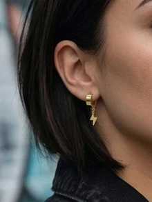 1 Pair Punk Lightning Pendant Earrings - Stainless Steel Gold Color Drop Earrings - Unisex - Drop Earrings - View 7