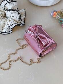 Girls' Shiny Bow Mini Crossbody Bag, Metal Chain Princess Style Coin Purse, Suitable For Daily Use - A - View 6