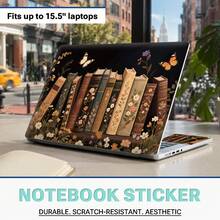 3pcs Vintage Book & Butterfly Laptop Stickers, Removable No-Residue PVC Decals, Scratch-Resistant Artistic Style Laptop Protective Stickers, Includes 1 Screen Back Sticker + 2 Touchpad Side Stickers - View 1