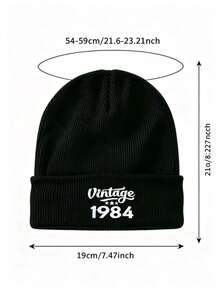 Women Vintage 1984 Letter Embroidered Knit Beanie, Warm Casual Cuffed Hat For Autumn Winter Daily Wear - 1984 Knit Hat - View 2