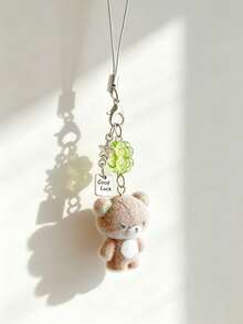 2Bear Keychain Phone Charm,Kawaii Coquette Bag Charm,Flocked Mini Bear Four Leaf Clover Good Luck Star Pendant,Sweet Aesthetic Backpack Key Ring Gift. - Multicolor - View 7