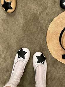 Sweet Cool Star Bow Low Vamp Ballet Shoes Women Round Toe Soft Sole Niche Personalized Flat Shoes Plus Size Autumn - White - View 12