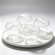 100pcs/50pcsClear PET Plastic Dessert Cups With Lid & Attached Spoon, Disposable Transparent Pudding Yogurt Container, Overnight Oats Fruit Salad Bowl For Bakery, Party & Homemade Dessert.Random Stickers - Transparent - View 8