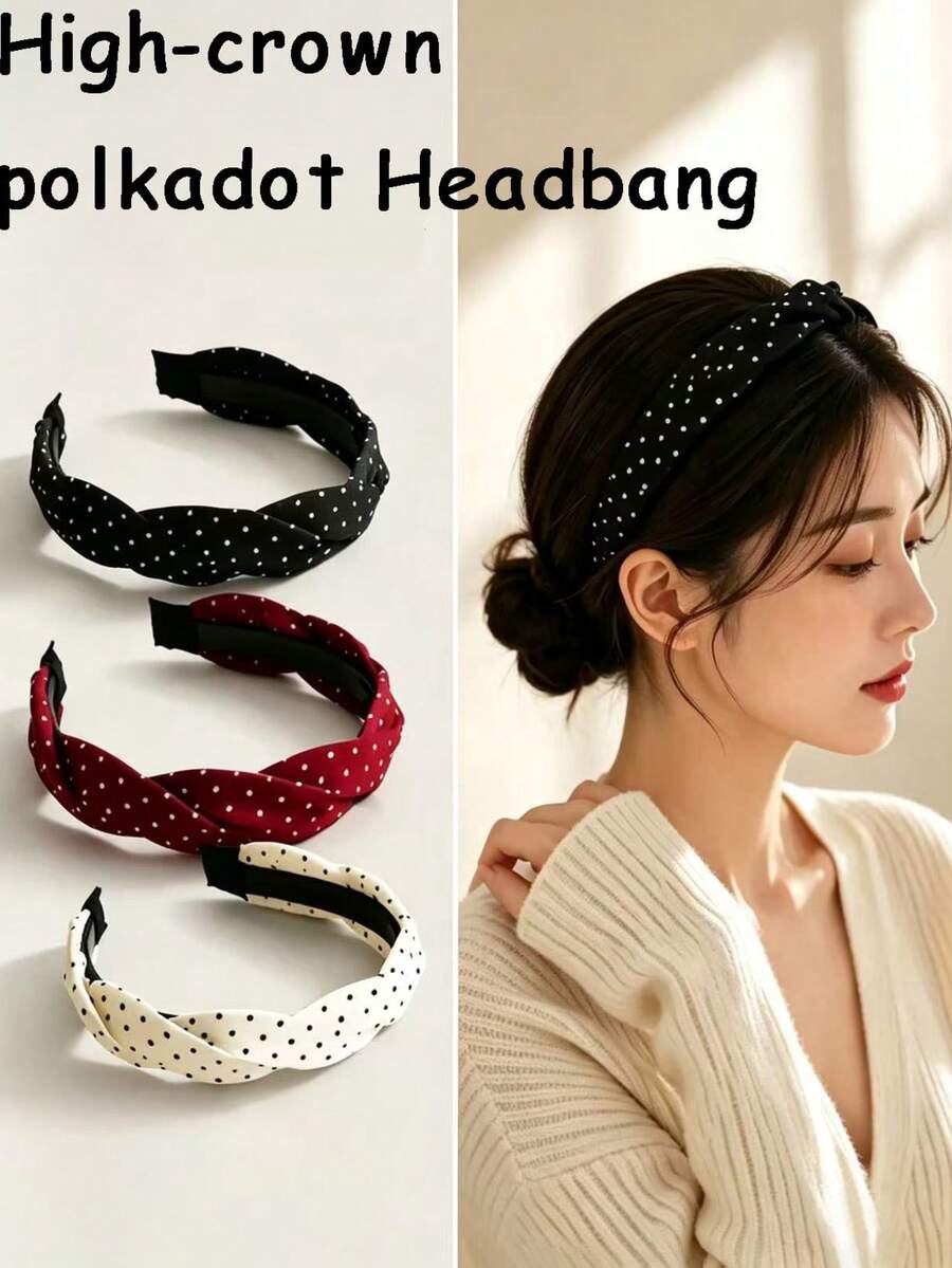 1pc Korean Style Polka Dot Twisted Headband, Multi-Functional Women High Crown Hair Hoop For Daily Wear, Face Washing And Hair Pressing, Versatile Matching - Multicolor - View 1