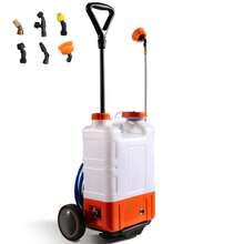 Pulverizador de mochila a batería    con carrito, presión ajustable de 0 a 94 PSI, tanque de 4 galones con ruedas, 8 boquillas y 2 varillas, batería de 12 V y 7,2 Ah, tapa ancha para desherbar, pulverizar y limpiar. - Blanco + naranja - Ver 8