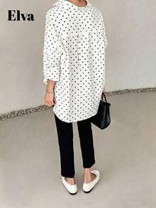 VELLA Women's Elegant Loose 3/4 Sleeve Rolled Cuff Plus Size Blouse, Suitable For Commuting, Back To School, Outings, Casual Wear - White - View 5