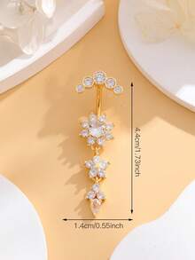 1pc Gold Rhinestone Flower Star Water Drop Tassel Pendant Belly Button Piercing Jewelry, Fashion Long Dangle Style For Women - Silver - View 5