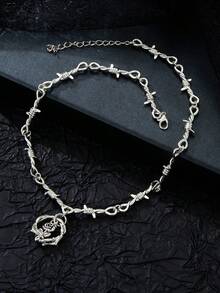 1pc Women's Hip Hop Gothic Punk Style Heart-Shaped Barbed Wire Necklace With Small Spikes, Gift - Pendant Necklace - View 9