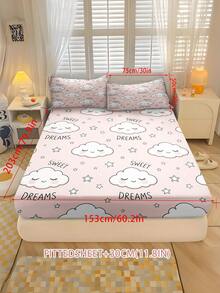 2/3 PCS Set Sprei Fitted Motif Awan Tersenyum Merah Muda, Lembut dan Bernapas, Cocok untuk Semua Musim, Ukuran Twin/Full/Queen, 100% Poliester, Dapat Dicuci dengan Mesin - MultiWarna - View 13