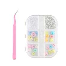 1 Set Y2K Colorful Button Nail Art Decorations, Cute 3D Star Heart Flower Winter Holiday Nail Decor, Colorful Candy Color Nail Rhinestones, Includes Storage Box And Tweezers, Suitable For Nail Art DIY - Multicolor - View 12