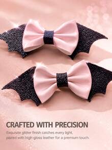2pcs Bat Bow Party PU Leather Halloween Hair Clips Autumn/Winter Dress Up Hair Accessories - Multicolor - View 6
