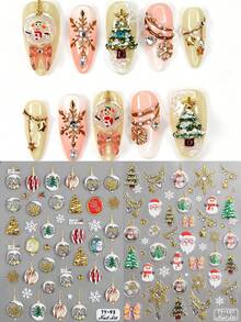 2pcs/Pack 5D Christmas Nail Stickers, Self-Adhesive Embossed Decals With Christmas Snowball, Christmas Tree, Wreath And Colorful Gemstone Patterns, Cute Winter Holiday Nail Art Decoration, Suitable For DIY And Nail Salon Use - Multicolor - View 10