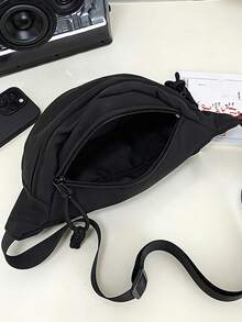 Street Style Unisex Print Sling Crossbody Bag, Water Resistant Nylon Waist Fanny Pack, Portable Chest Bag For Hiking Shopping - Black - View 2