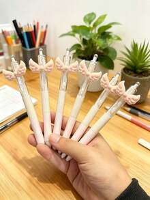 1/6pcs Cute Angel Wings Decorative Clickable Neutral Pens, Pink-White Gradient Barrel Smooth Black Ink Pens, Girly Journaling Writing Pens/Ballpoint Pens, Student Office Stationery, Back To School Gift For Friends - Angel Wings - View 1