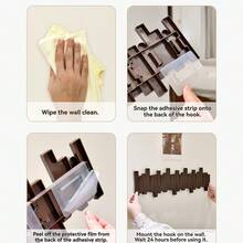 Gantungan Baju Dinding 8 Kait, Motif Kayu Imitasi Cokelat Walnut, Desain Kunci Piano Lipat, Tanpa Pengeboran, Kombinasi Hemat Ruang, Tempat Gantungan Kunci, Gantungan Topi, Gantungan Baju untuk Lorong, Kamar Tidur, Dekorasi Dinding Rumah, Aksesoris Penyimpanan - MultiWarna - View 11