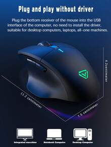 1pc Minimalist Wireless Chargeable Gaming Mouse - Black - View 2
