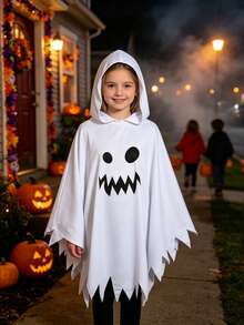 Adult And Children's Halloween Ghost Cape, Scary Face Cloak, Parent-Child Role Play Party Ghost Hooded Shawl - Multicolor - View 10