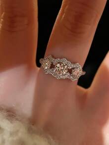 1pc Elegant Cubic Zirconia Ring For Women, Wedding Engagement Party Jewelry, Valentine's Day Gift - 1# - View 6