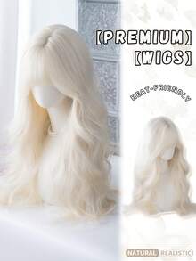 alicegarden 28-Inch Long Synthetic Wig Featuring A Natural Wavy Style In A A Stunning Champagne. Designed With Bangs , This False Hairpiece Is Perfect For Ms Daily Party Cosplay Use, Offering A Natural And Natural Durable Wig Gift For Ladies. - Champagne - View 1