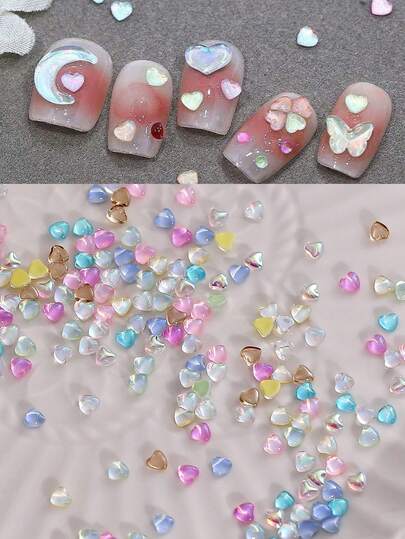 30/50 piezas de mini cristales de uñas con forma de corazón de espalda plana para otoño/invierno, encantos de arte de uñas de cristal color moca, decoración de uñas con forma de corazón, colores y estilos surtidos, suministros de arte de uñas DIY, gemas de uñas, cristales de uñas