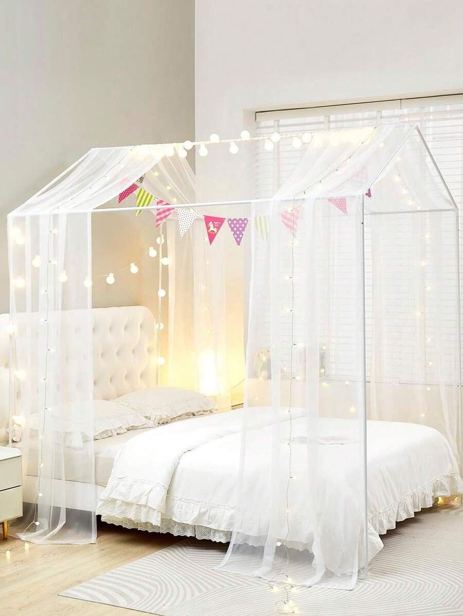 1pc Bed Curtain Mosquito Net, Bed Canopy 75*600cm, 75*300cm, Sheer Transparent Curtain, Drape, For Wedding/Party/Tablecloth/Birthday/Home Decor/Mosquito Net (Light Strip And Accessories Not Included) - Multicolor - View 1