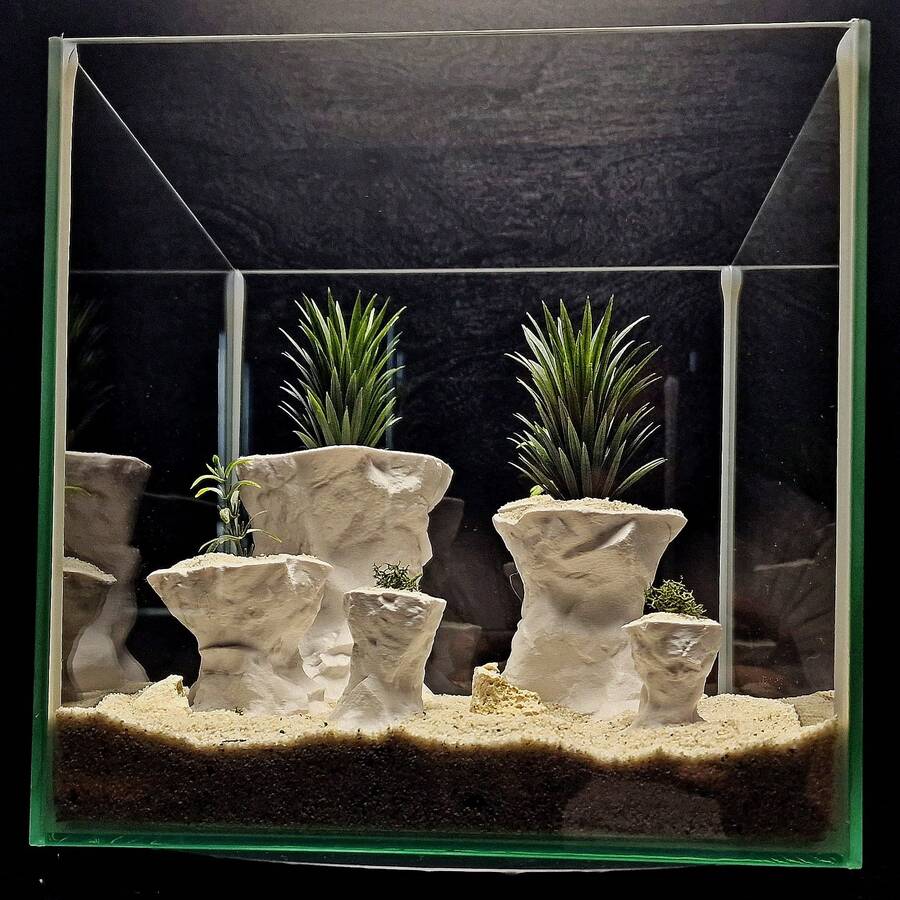 Stacked Rock Cave Basking Platform | Pure White Decor Piece | Waterproof Material | Suitable For Fish, Lizards, Geckos, Turtles | Reptile Tank & Semi-Aquatic Tank Decoration - White - View 1