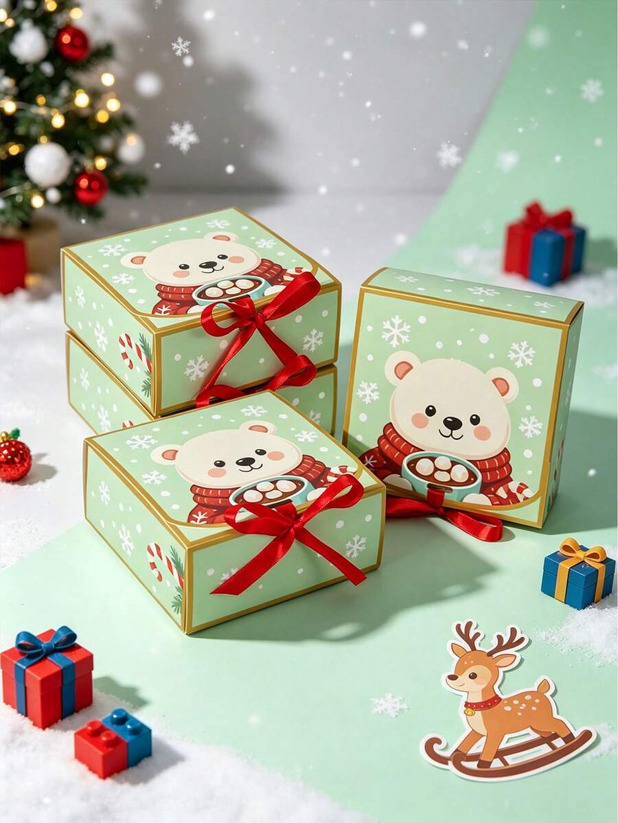 Cartoon Polar Bear Christmas Candy Gift Box With Red Ribbon, Suitable For Christmas Party Small Gifts Paper Box, Can Pack Cookies, Chocolates And Other Small Gifts - Christmas Polar Bear - View 1