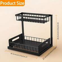 1 Set Under Sink Storage Rack, L-Shaped Pull-Out Cabinet Organizer, 2-Tier Metal Slide-Out Shelf For Kitchen, Bathroom, Laundry Room And Deep Cabinets, Black - Multicolor - View 4