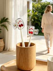 Cherry Pattern Portable Toothbrush Head Protective Cover, Cute Cherry Pattern Storage Box, Reusable Travel Toothbrush Case, Mini Storage Box, Toothbrush Protective Cover Rack, Essential Bathroom Accessory, With Dual Drainage And Ventilation Function, Suitable For Home, Bathroom, Dorm, Hotel, Graduation Season, Back To School, Office And Travel, Cute Toothbrush Head Storage Box, Ideal Choice For Bathroom Storage, Suitable For Home And Dorm Use, Protects Your Toothbrush Cleanliness, Cares For Your Oral Health. - Multicolor - View 6