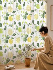 2PCS Lemon Citrus Leaf Print High Density Mesh Curtains, Fresh Light Filtering Rod Pocket Window Panels - Multicolor - View 6