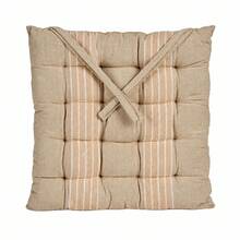 Padded Chair Cushion 40 X 40 Cm With Tie-On Straps, Polyester Seat Pad With Striped Pattern And Linen Texture For Dining Room And Garden, Grey And Beige - Khaki - View 10