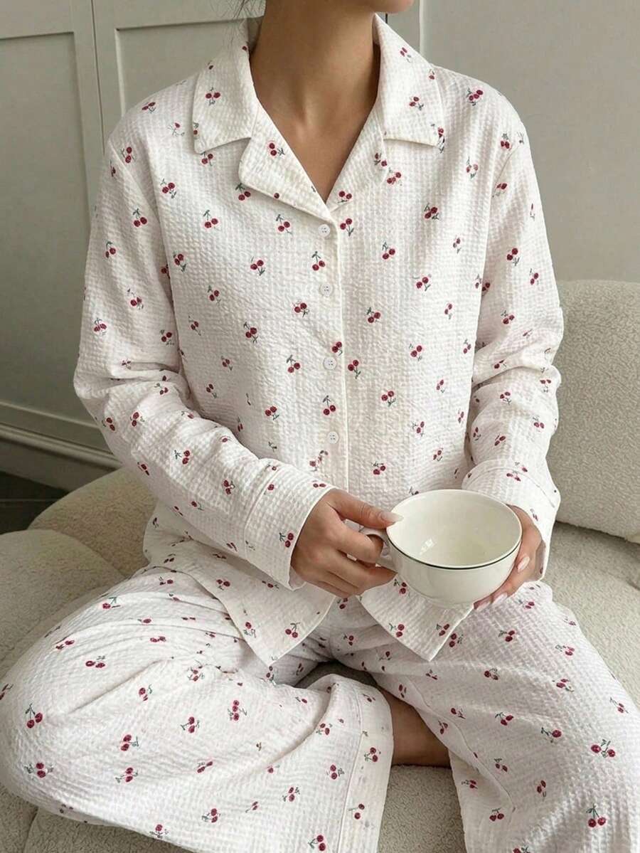 DAZY 2pcs Women Loose Comfortable Breathable Long Sleeve Top + Long Pants Pajama Set, Cute Loungewear