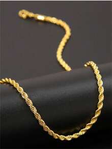 1pc Gold 18K Plated Twisted Rope Necklace, Unisex, Minimalist Design Fashion Accessory - Multicolor - View 2