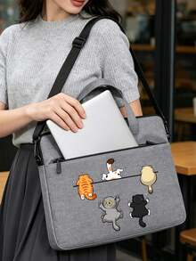 Laptop Bag, Compact Shoulder Bag With Accessory Compartments, Cat Print Design, Equipped With Detachable And Adjustable Shoulder Strap, Data Cable Storage, Fits In Travel Suitcase, Laptop Protective Case, Briefcase, Document Storage Bag, Portable Commuter Bag, Suitable For Laptop And Tablet, Travel, Commute, Back To School, Halloween, Christmas Gift - Multicolor - View 7