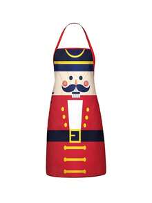 2Pcs/1pc Christmas Couple Aprons Santa & Elf Costume Print Kitchen Apron Xmas Baking Party - Multicolor - View 2
