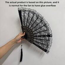 1pc 1920s Vintage Folding Hand Fan Flapper Style Suitable For Costume Party Performance, Tea Party, Wedding Decoration - Black - View 8