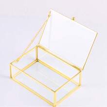 1pc Elegant Gold-Rimmed Transparent Glass Jewelry Box With Hinged Lid, Suitable For Displaying Photos, Cards And Small Items, Ideal Home Decor Storage Box - Multicolor - View 11