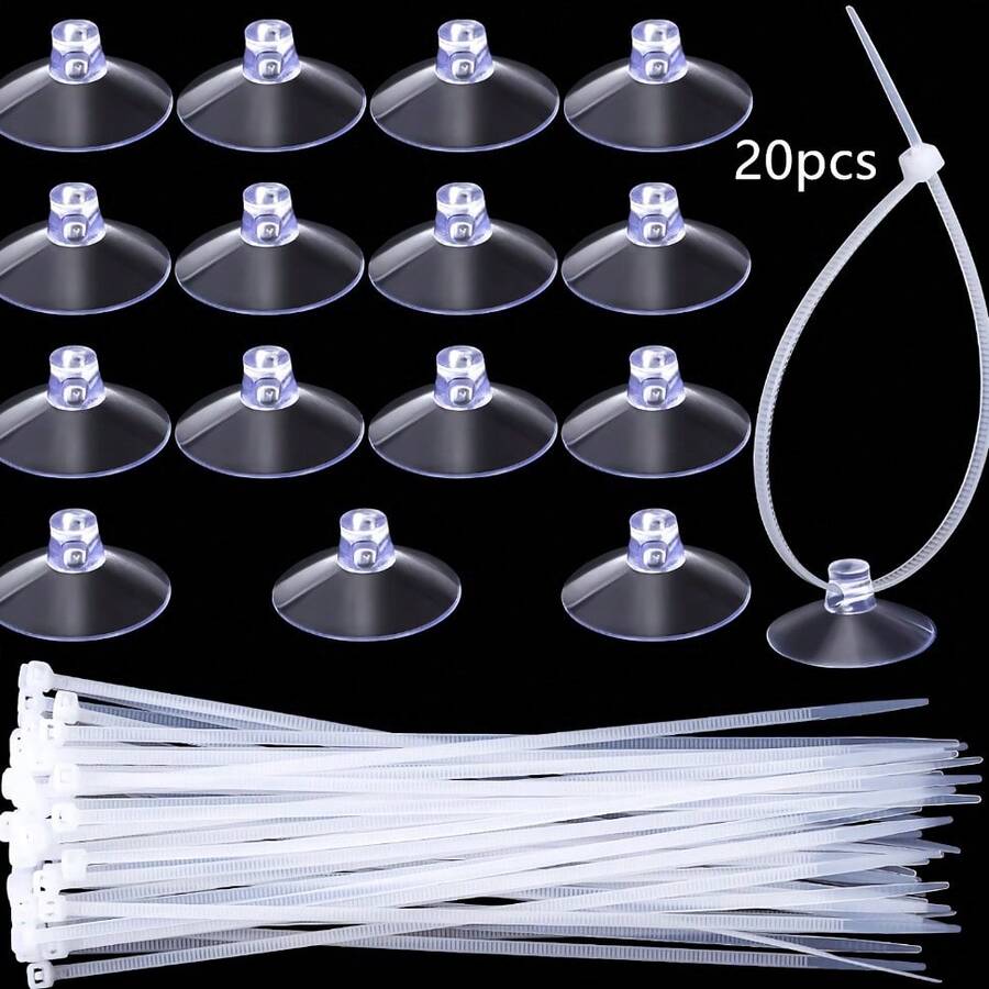 20PCS Aquarium Suction Cup 1-Inch Mini Suction Cup Helper Hook With 30PCS Adjustable Transparent Zipper, Fish Tank Suction Cup, For Plants, Flower Pots, Bundled Moss, Windows, Small Marine Suction Cup - View 1