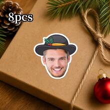 8/20/40/15/30/60pc Custom Christmas Face Stickers, Personalized Photo Santa Elf Reindeer Tree Hat Styles Labels , Holiday Gift Wrap Decor For Cups Envelopes Notebooks Cards, Holiday Party Favors,Christmas Gift - Multicolor - View 14
