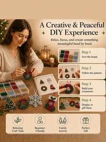 Christmas Bead Stringing Kit Set, Containing An Instruction Manual And A Set Of Handmade Materials. The Handmade Kit Is Suitable For Adults, Family Collaboration, Christmas Gifts, And Home Decorative Handcrafting. Handcrafting Set. - Sets - View 4