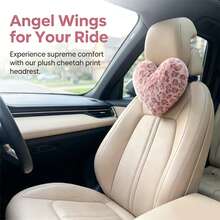 1pc Leopard Print Heart-Shaped Plush Car Neck Pillow, Fashionable Cute Neck Support Pillow To Relieve Fatigue, Women's Car Accessory - Multicolor - View 6