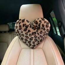 1pc Leopard Print Heart-Shaped Plush Car Neck Pillow, Fashionable Cute Neck Support Pillow To Relieve Fatigue, Women's Car Accessory - Multicolor - View 10