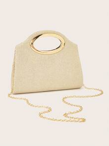 Women's Fashion Versatile Sequin Handbag, Ruffle Edge Iridescent Shoulder Crossbody Chain Bag - Champagne - View 5