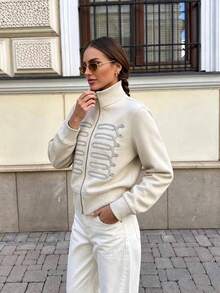 Camellia Autumn New Women's European And American Style Fashion Minimalist Versatile Knot Button Sweatshirt Jacket - Beige - View 2