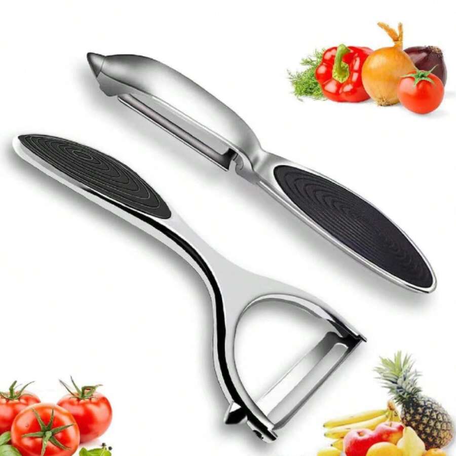 2 Pcs Stainless Steel Vegetable And Fruit Peeler - Black - View 1