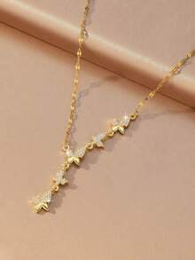 1 pieza Collar en forma de Y para mujer con múltiples estilos de estrella/mariposa/flor, colgante de circonita cúbica brillante, cadena para la clavícula, versátil para citas, fiestas y uso diario - Multicolor - Ver 6